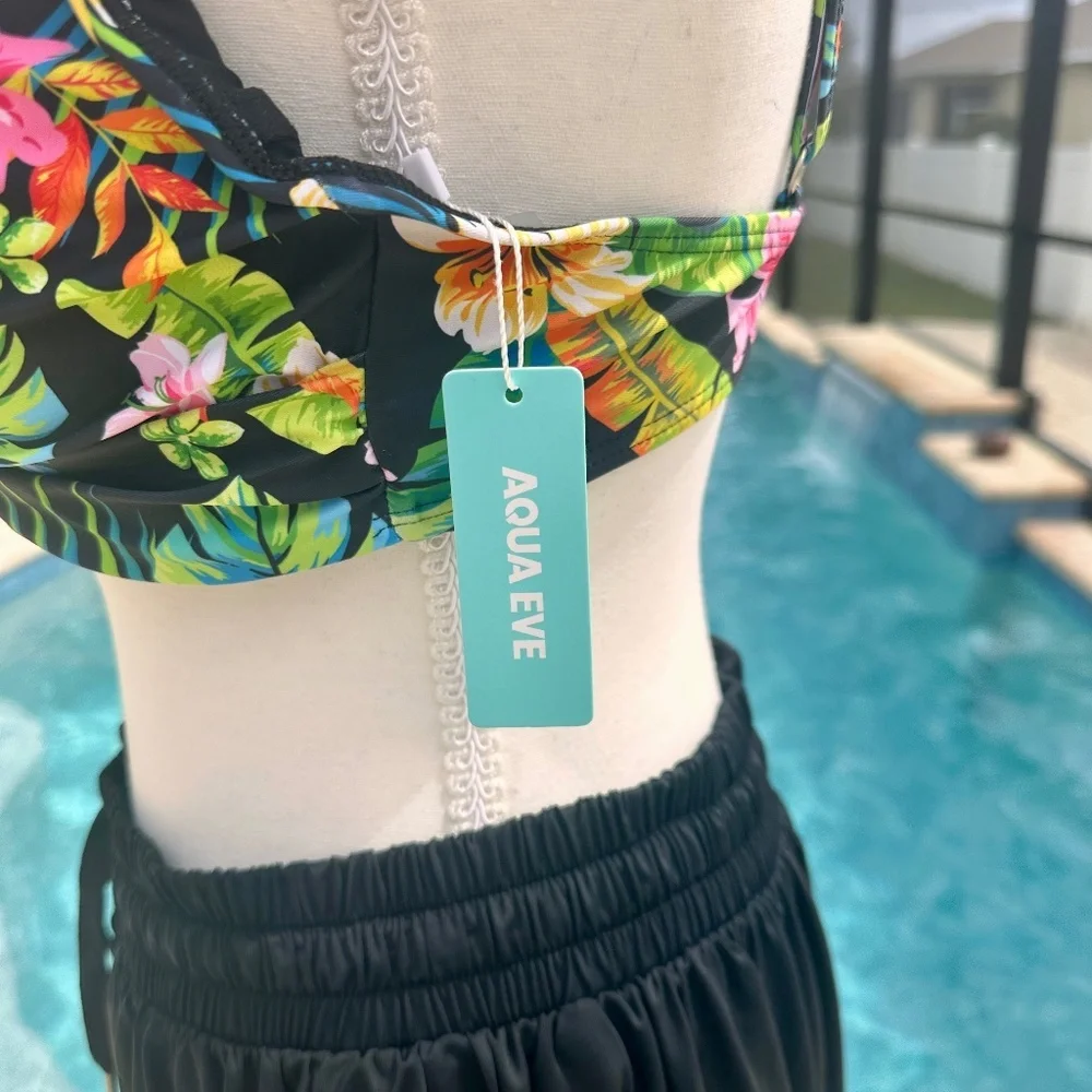 Aqua Eve, Underwire Push Up Bikini Top W/ Butterfly Swim Skorts, Size L - Picture 7 of 13